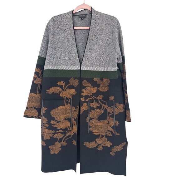 Carlisle Collection Long Floral Knit Cardigan size XL womens black gold - Picture 2 of 7